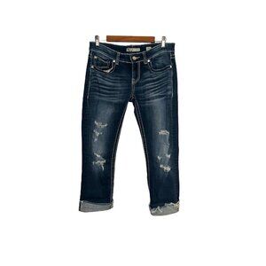 BKE Buckle Stella Distressed Cropped Dark Blue Denim Boho Jeans Size 29